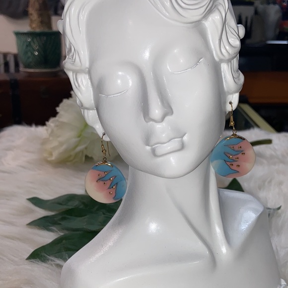 Ceramic Pastel Color Gold Tone Earrings - Picture 5 of 17
